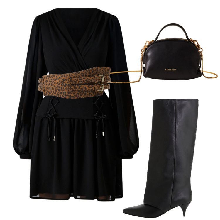 Outfit donna - Halloween time. Stile Chic per Serata fuori. Abbinamento con stivali, cinture, borse a mano, vestiti midi/longuette.