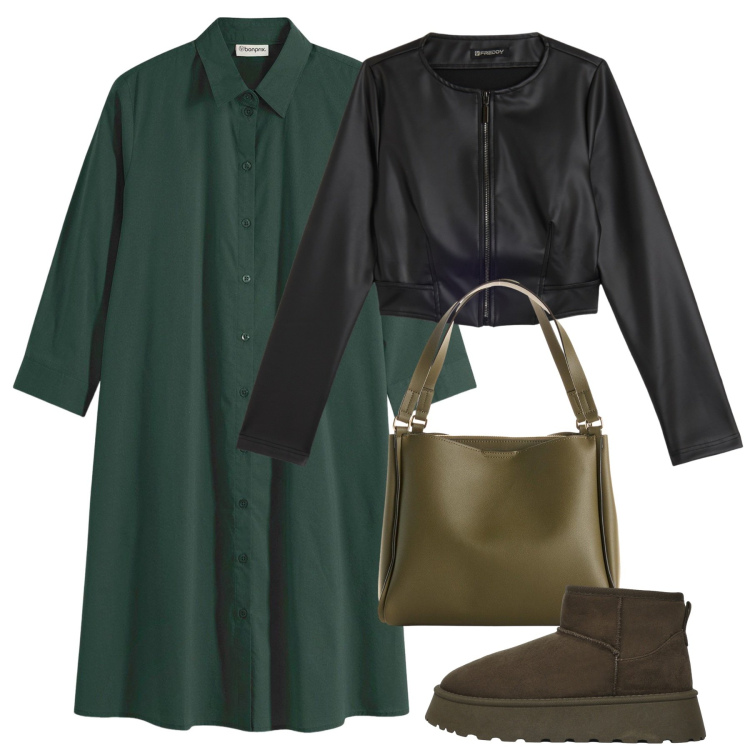 Outfit donna - Autunno. Stile Bon Ton per Tutti i giorni. Abbinamento con vestiti chemisier, borse a mano, stivali, giacche.