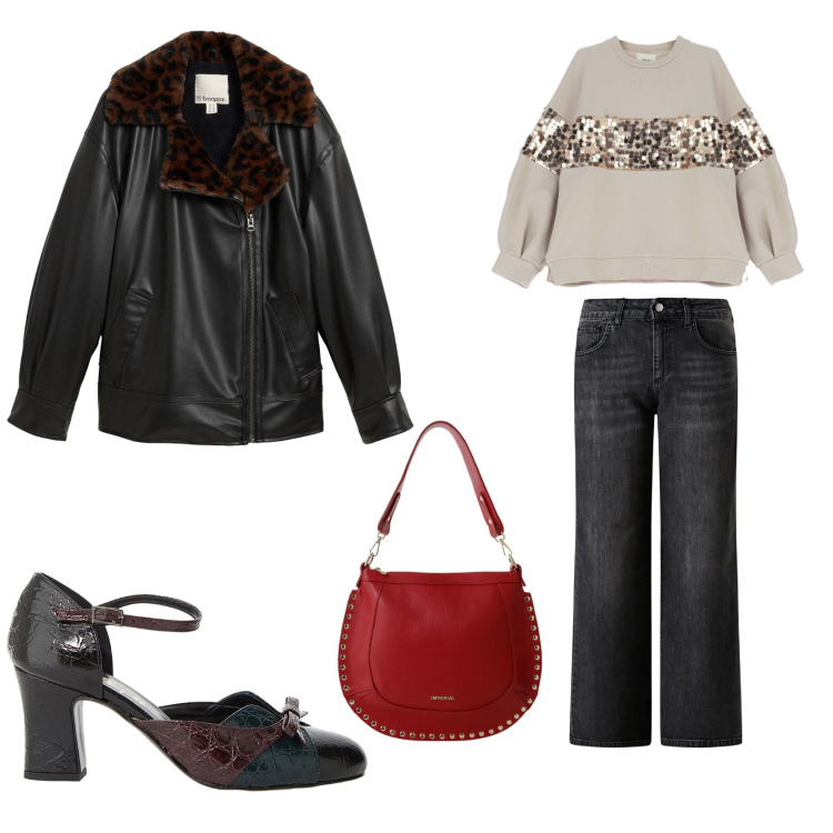 Outfit donna - Casual chic. Stile Casual chic per Ufficio. Abbinamento con blazer, jeans dritti, borse a spalla, décolleté, felpe.