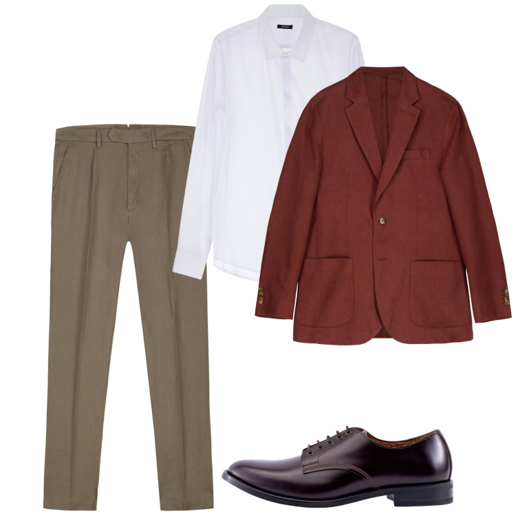 Outfit uomo - Toni autunnali. Stile Casual per Tutti i giorni. Abbinamento con camicie, giacche, scarpe stringate, pantaloni.