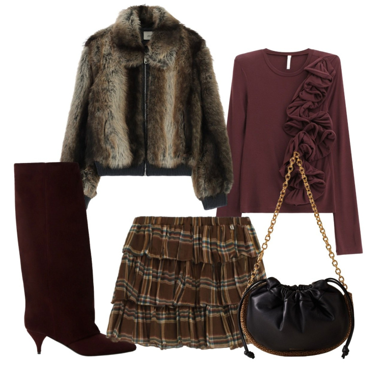 Outfit donna - Aperitivo con le amiche. Stile Glamour per Serata fuori. Abbinamento con borse a spalla, t-shirt, blazer, stivali, minigonne.