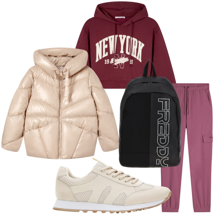 Outfit donna - Le sneackers più cool. Stile Sporty chic per Tutti i giorni. Abbinamento con sneakers, giacche, felpe con cappuccio, pantaloni cargo, zaini.