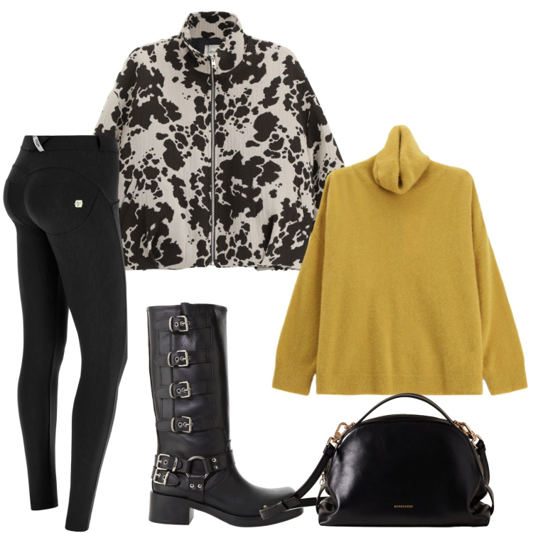 Outfit donna - La giacca di tendenza. Stile Minimal per Tutti i giorni. Abbinamento con pantaloni skinny, maglieria, bomber, stivali, borse a mano.