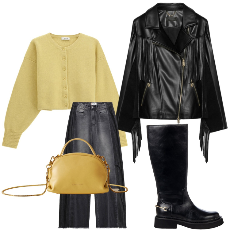 Outfit donna - La giacca dinamica. Stile Glamour per Tutti i giorni. Abbinamento con stivali sopra il ginocchio, jeans, cardigans, borse a mano, giacche.