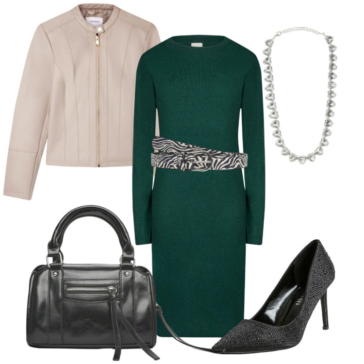 Outfit donna - Cintura animalier. Stile Basic per Serata fuori. Abbinamento con décolleté, collane, cinture, borse a mano, giacche, vestiti midi/longuette.