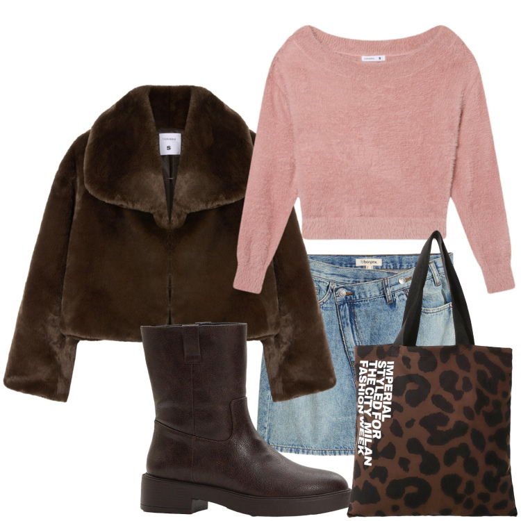 Outfit donna - Pelliccia cioccolato fondente. Stile Glamour per Tutti i giorni. Abbinamento con gonne, stivaletti, ecopellicce, maglieria, shopping bag.