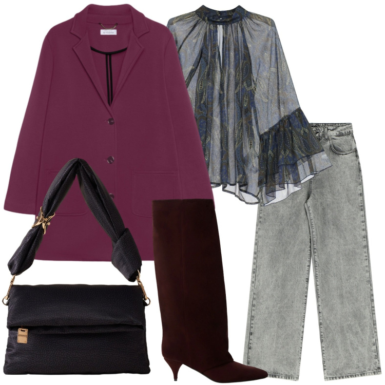 Outfit donna - Red touch. Stile Trendy per Tutti i giorni. Abbinamento con jeans, bluse, stivali, borse a tracolla, cappotti.