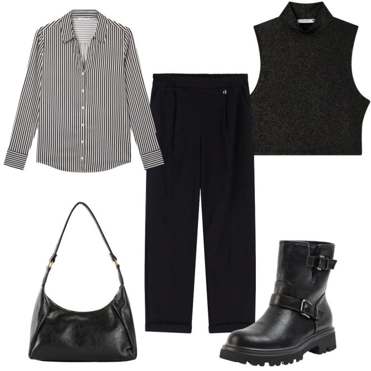 Outfit donna - Total look #2271917. Stile Casual per Tutti i giorni. Abbinamento con borse a mano, stivaletti, camicie, top, pantaloni.