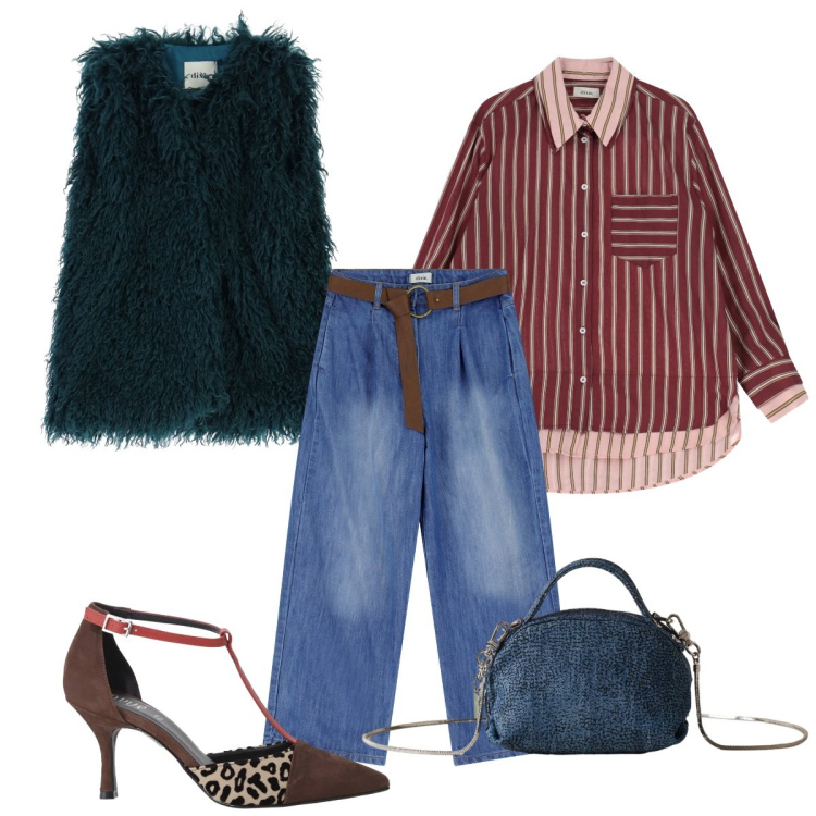 Outfit donna - Smanicato pelliccioso. Stile Basic per Tutti i giorni. Abbinamento con borse a mano, camicie, jeans, décolleté, gilet.