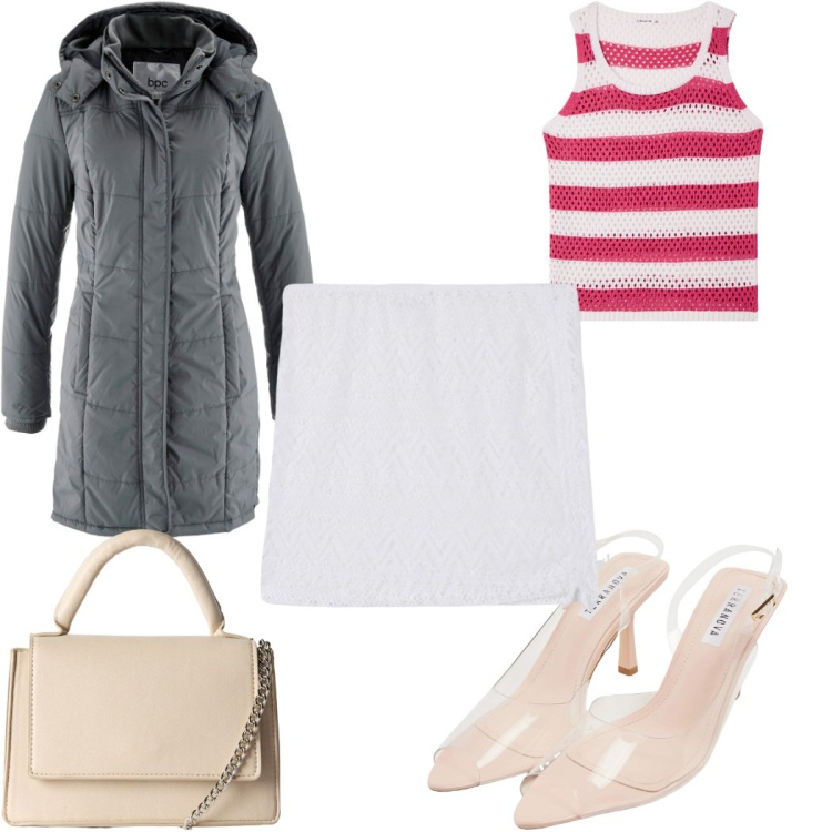 Outfit donna - Total look #2271932. Stile Trendy per Tutti i giorni. Abbinamento con giacche, sandali col tacco, top, minigonne, borse a tracolla.