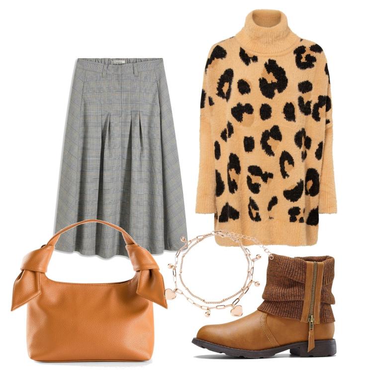 Outfit femme - Octobre. Style Tendance pour Tous les jours. Assortir avec bottines, pulls, bracelets, sacs à main, jupes.