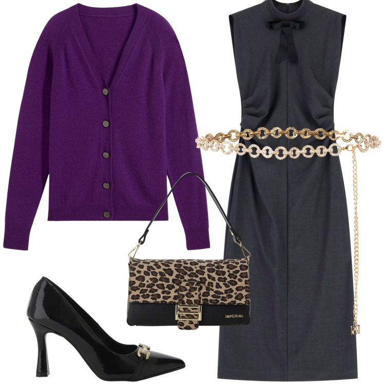 Outfit donna - Mi metto il cardigan. Stile Chic per Serata fuori. Abbinamento con cardigans, vestiti midi/longuette, cinture, borse a spalla, décolleté.