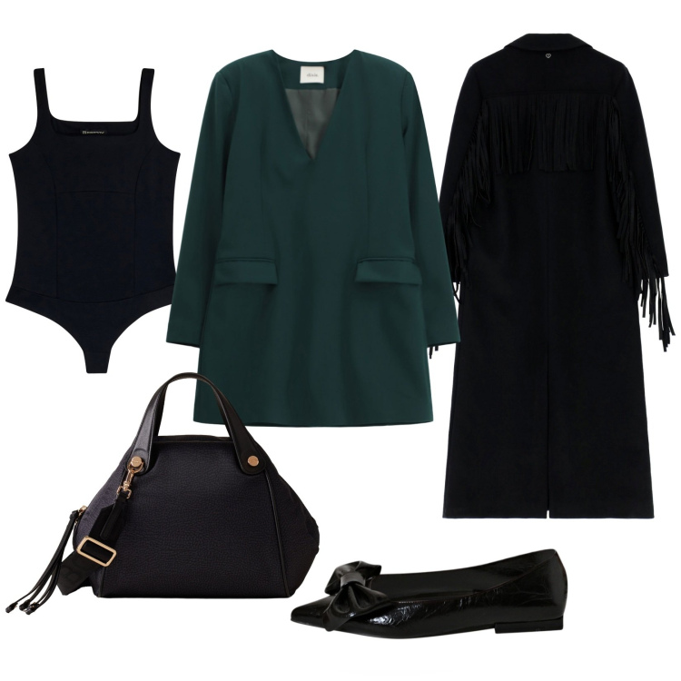 Outfit donna - Total look #2271960. Stile Bon Ton per Ufficio. Abbinamento con ballerine, cappotti, vestiti corti, body, borse a mano.