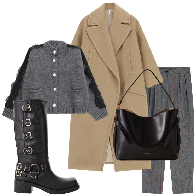 Outfit donna - Cardigan con pizzo. Stile Casual chic per Ufficio. Abbinamento con borse a mano, stivali, cardigans, pantaloni, cappotti.