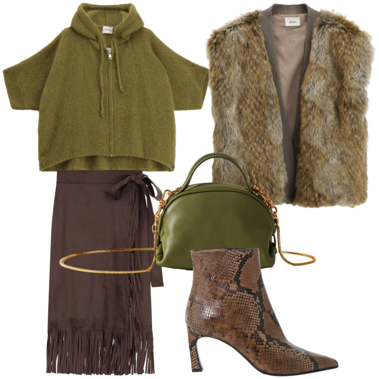 Outfit donna - Gilet da urlo. Stile Glamour per Serata fuori. Abbinamento con cardigans, gonne, stivaletti, cappotti, borse a mano.