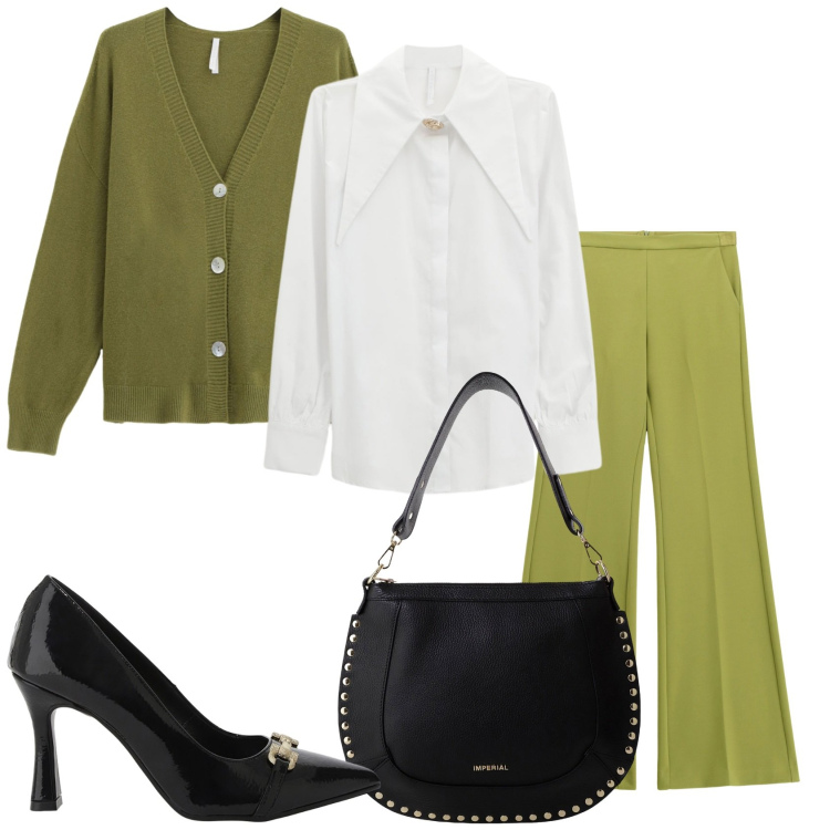 Outfit donna - Il mio Novembre. Stile Glamour per Tutti i giorni. Abbinamento con pantaloni, camicie, décolleté, borse a spalla, cardigans.