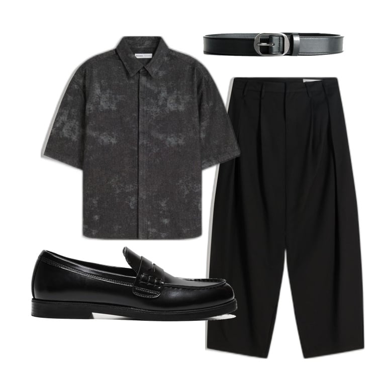 Outfit hombre - Trendy #6330. Estilo Trendy para Noche especial. Combinación con cinturones, zapatos con cordones, camisas de manga corta, pantalones.