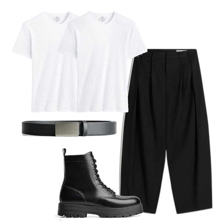 Outfit hombre - Biker Rock #337. Estilo Biker Rock para Todos los días. Combinación con cinturones, botas y botines, pantalones, camiseta.