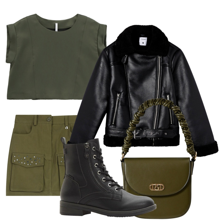 Outfit donna - Montone day. Stile Urban per Scuola/Università. Abbinamento con stivaletti, giacche, minigonne, borse a mano, bluse.