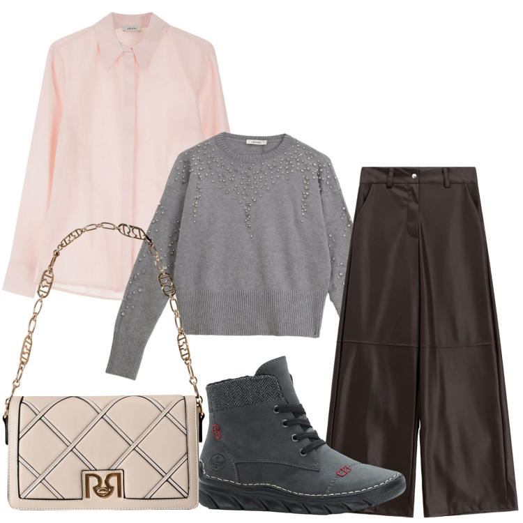 Outfit donna - Il cardigan impreziosito. Stile Glamour per Ufficio. Abbinamento con stivaletti, maglieria, camicie, pantaloni a palazzo, borse a tracolla.