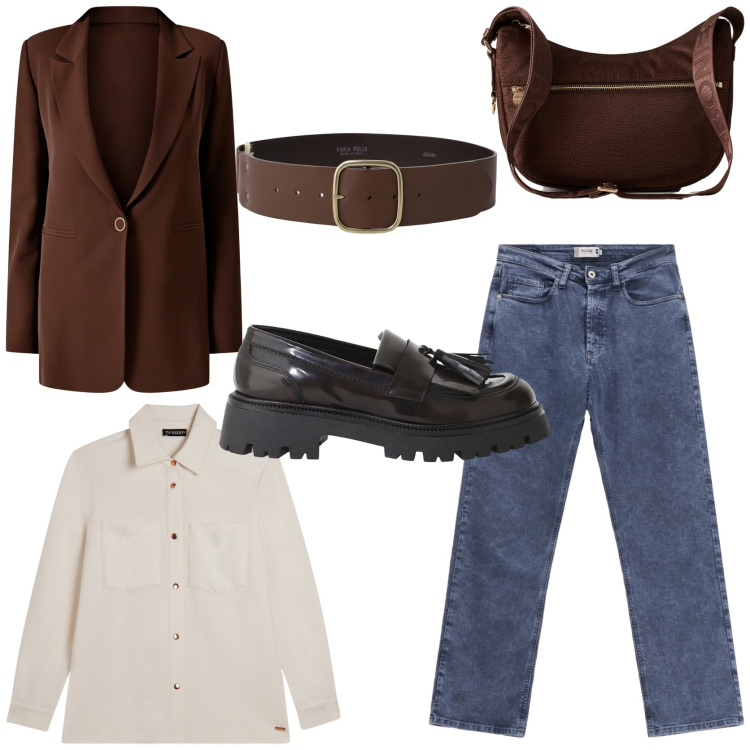 Outfit donna - Urban. Stile Urban per Tutti i giorni. Abbinamento con jeans dritti, cinture, mocassini, borse a spalla, blazer, camicie.