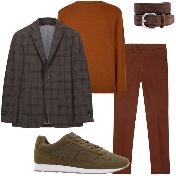 Outfit uomo - In città. Stile Urban per Tutti i giorni. Abbinamento con sneakers, giacche, maglieria, cinture, pantaloni chino.