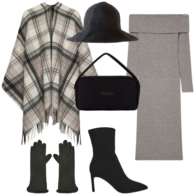 Outfit donna - Total look #2272085. Stile Casual chic per Tutti i giorni. Abbinamento con cappelli, stivali, cappotti, vestiti lunghi, guanti, borse a mano.