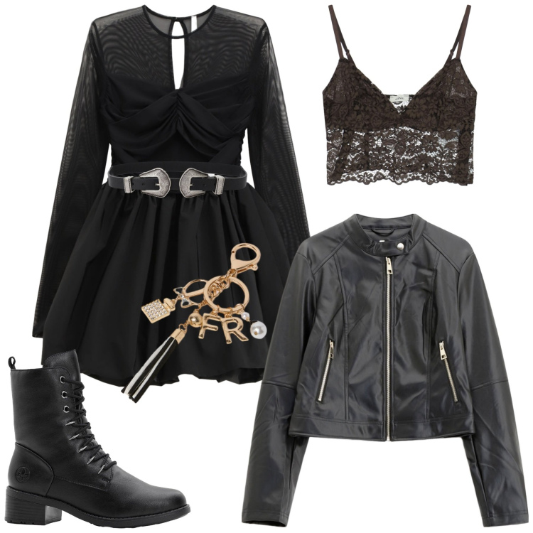 Outfit donna - Spooky Halloween. Stile Etnico per Serata fuori. Abbinamento con stivaletti, cinture, top, vestiti corti, giacche, portachiavi.
