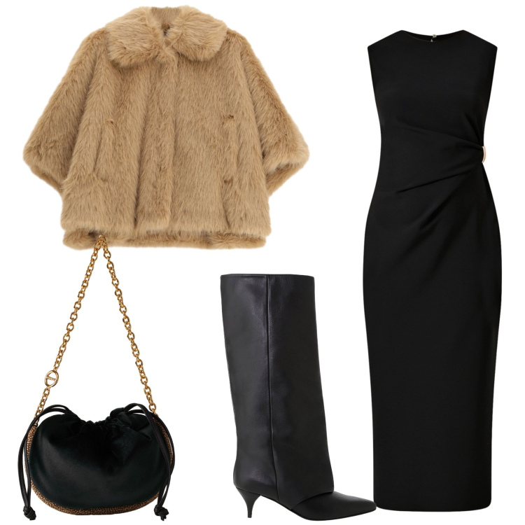 Outfit donna - Sabato musical a teatro. Stile Glamour per Serata fuori. Abbinamento con vestiti a tubino, blazer, stivali, borse a spalla.