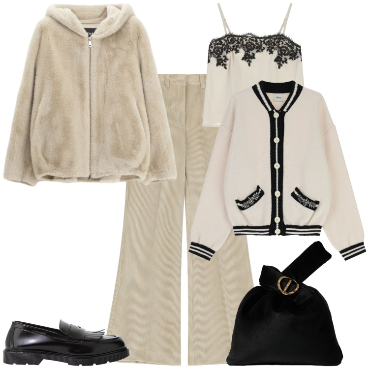 Outfit donna - Total look #2272112. Stile Sporty chic per Tutti i giorni. Abbinamento con mocassini, pantaloni a palazzo, pantaloni, top, cardigans, borse a mano.