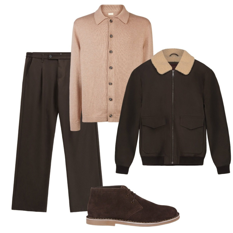 Outfit uomo - Total look #2272116. Stile Trendy per Ufficio. Abbinamento con pantaloni, stivali e stivaletti, polo, bomber.