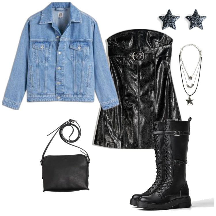 Outfit mujer - Rock #931. Estilo Rock para Noche/Fiesta elegante. Combinación con bolsos saco, blazers, collares, vestidos cortos, botas, pendientes.