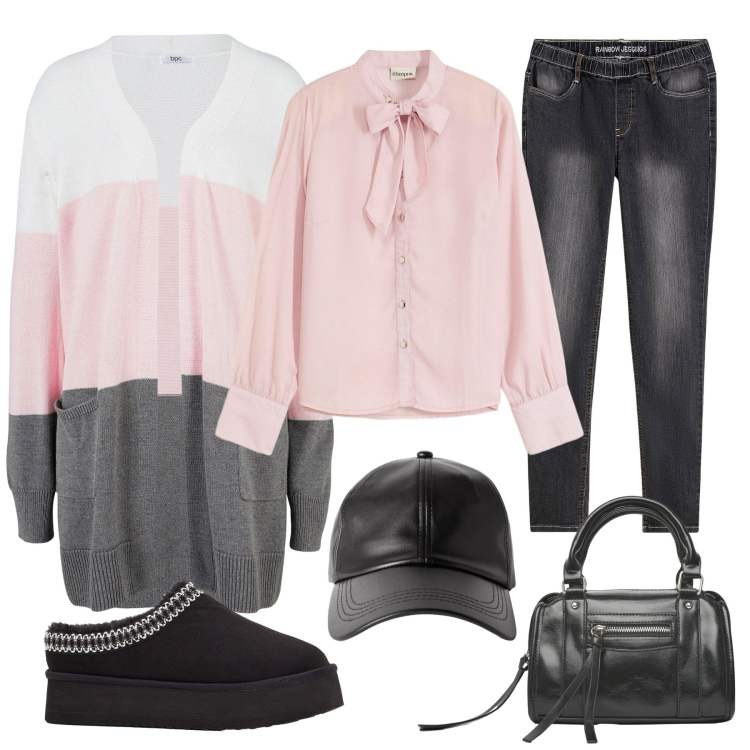 Outfit donna - Total look #2272134. Stile Basic per Tutti i giorni. Abbinamento con jeggings, camicie, cardigans, stivaletti, cappelli con visiera, borse a mano.