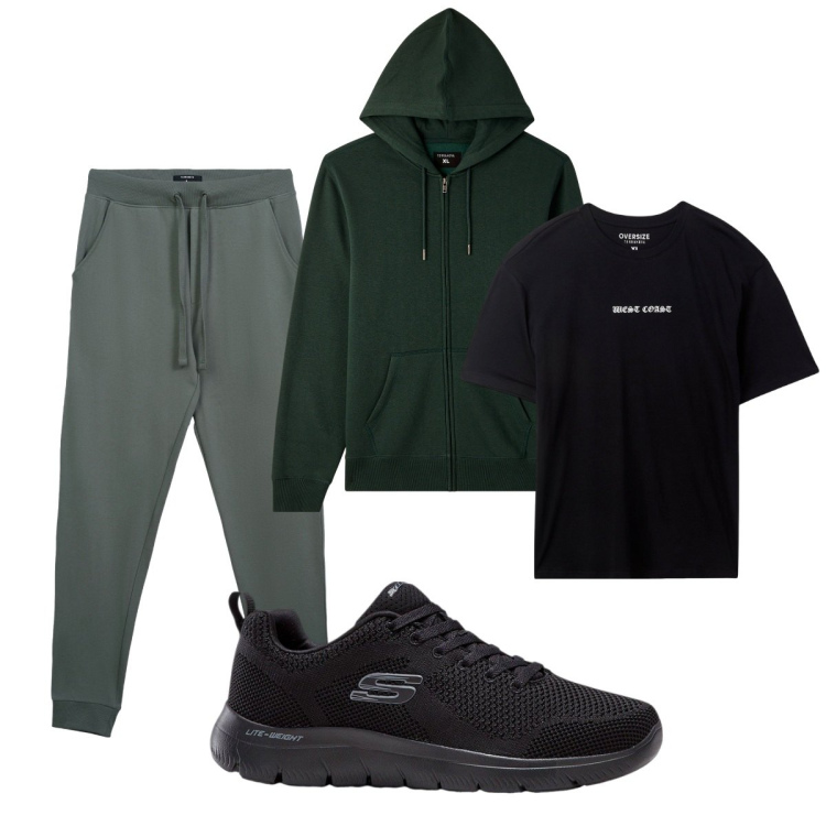 Outfit uomo - Total look #2272145. Stile Urban per Tutti i giorni. Abbinamento con sneakers, t-shirt, pantaloni, felpe con cappuccio.