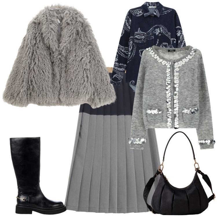 Outfit donna - Total look #2272147. Stile Casual chic per Tutti i giorni. Abbinamento con camicie, borse a spalla, stivali sopra il ginocchio, cardigans, gonne longuette, cappotti.