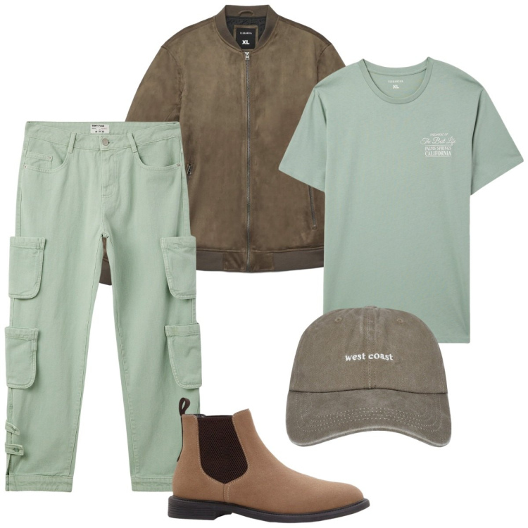 Outfit uomo - Total look #2272148. Stile Trendy per Tutti i giorni. Abbinamento con stivali e stivaletti, jeans, cappelli con visiera, t-shirt, giacche.