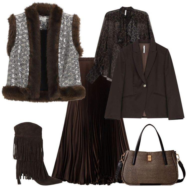 Outfit donna - Casual chic per ogni giorno. Stile Casual chic per Tutti i giorni. Abbinamento con shopping bag, stivali, gilet, gonne lunghe, camicie, blazer.