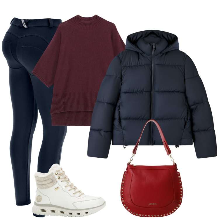 Outfit donna - Fall. Stile Casual per Tutti i giorni. Abbinamento con stivaletti, bomber, borse a spalla, maglieria, pantaloni skinny.
