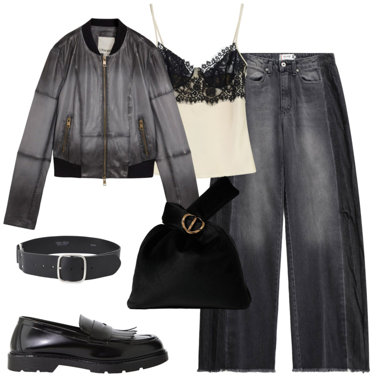 Outfit donna - City. Stile Casual chic per Tutti i giorni. Abbinamento con blazer, jeans, mocassini, cinture, borse a mano, top.