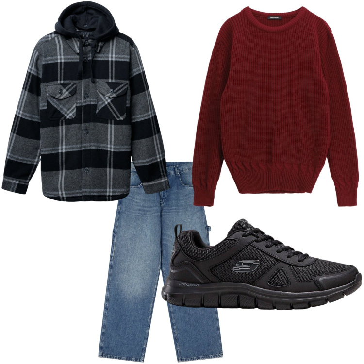 Outfit uomo - Il ritorno dei quadri. Stile Casual per Tutti i giorni. Abbinamento con sneakers, giacche, jeans, maglieria.