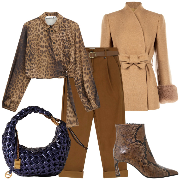 Outfit donna - Total look #2272195. Stile Glamour per Serata fuori. Abbinamento con cappotti, camicie, pantaloni, stivaletti, borse a mano.