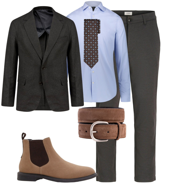 Outfit uomo - Total look #2272196. Stile Business/Elegante per Tutti i giorni. Abbinamento con pantaloni chino, stivali e stivaletti, camicie, giacche, cinture, cravatte.