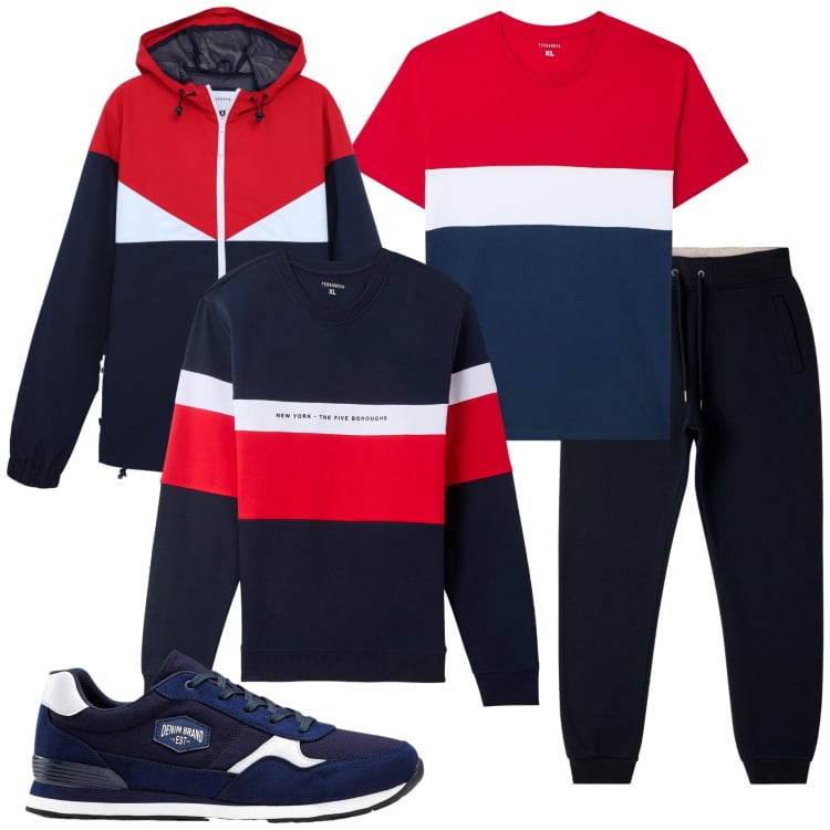 Outfit uomo - Coordinato sportivo. Stile Urban per Tutti i giorni. Abbinamento con sneakers, t-shirt, felpe con cappuccio, pantaloni, giacche sportive.