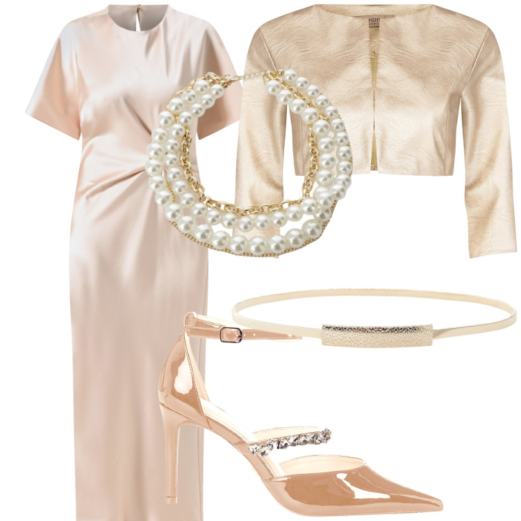 Outfit donna - Oro spento. Stile Chic per Cerimonia. Abbinamento con collane, cinture, bolero, décolleté, vestiti midi/longuette.