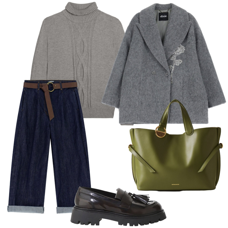 Outfit donna - Borsa grande. per Ufficio. Abbinamento con cappotti, mocassini, jeans, maglieria, shopping bag.