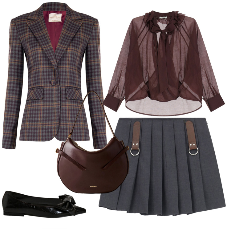 Outfit donna - City. Stile Urban per Tutti i giorni. Abbinamento con minigonne, bluse, borse a spalla, ballerine, blazer.