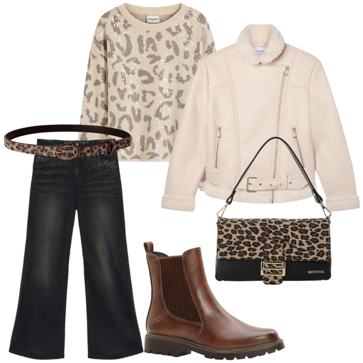 Outfit donna - È bello così. per Tutti i giorni. Abbinamento con stivaletti chelsea, maglieria, bomber, cinture, borse a spalla, jeans.