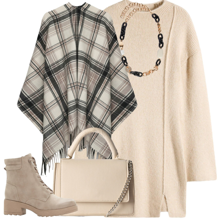 Outfit donna - Total look #2272253. Stile Casual chic per Tutti i giorni. Abbinamento con vestiti corti, stivaletti, borse a tracolla, cappotti, collane.