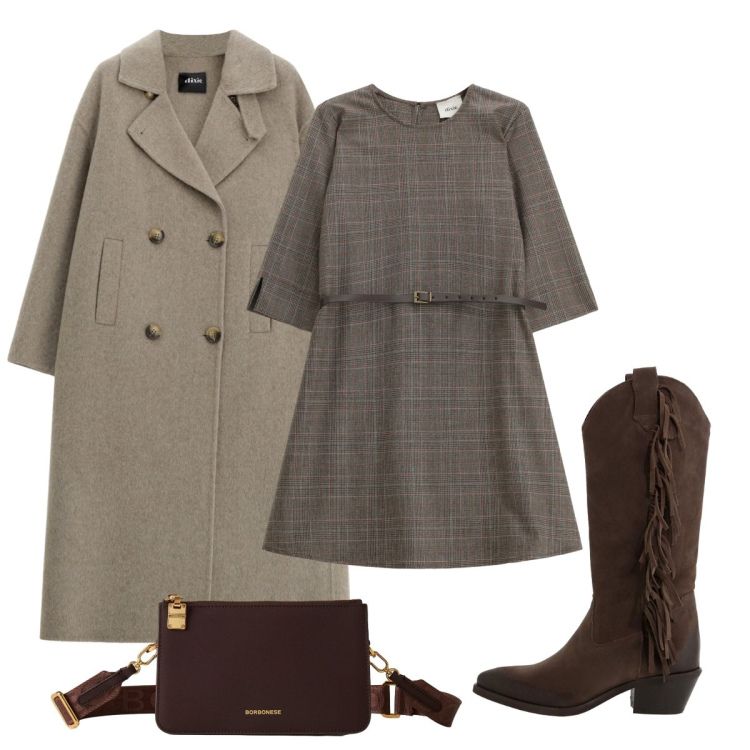 Outfit donna - Serata fuori. Stile Basic per Serata fuori. Abbinamento con stivali, vestiti corti, cappotti, borse a tracolla.