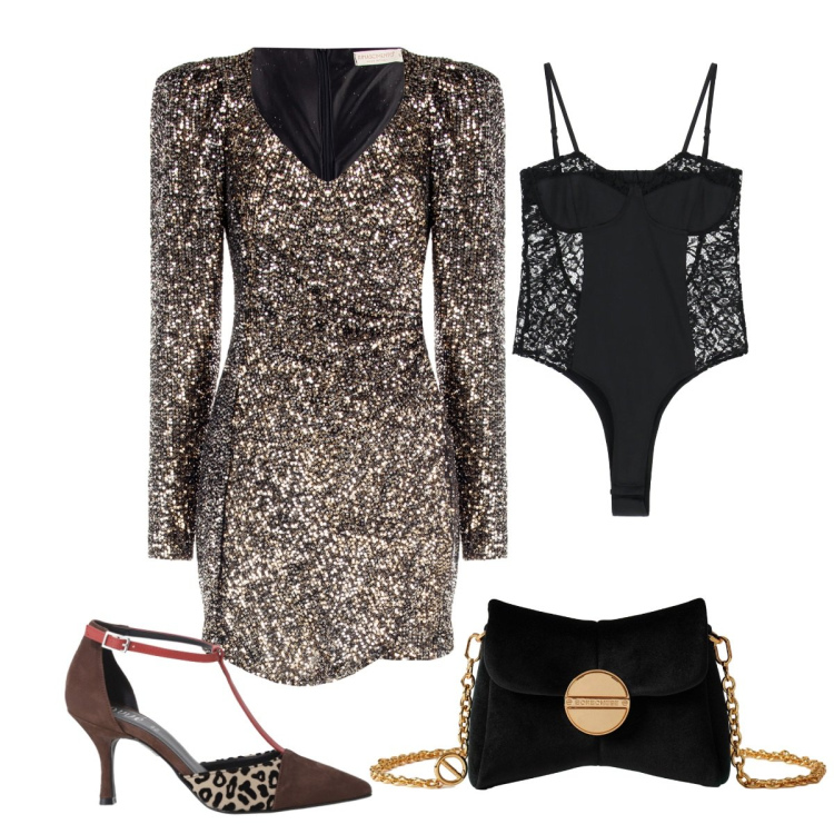 Outfit donna - Elegantissima. Stile Bon Ton per Cerimonia. Abbinamento con body, décolleté, borse a tracolla, vestiti corti.